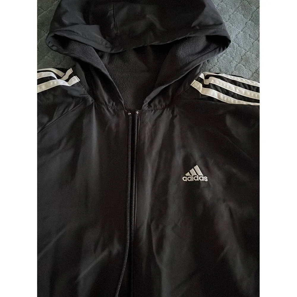 Adidas Reversible Windbreaker Fleece Hoodie Black White Stripe Mens Medium